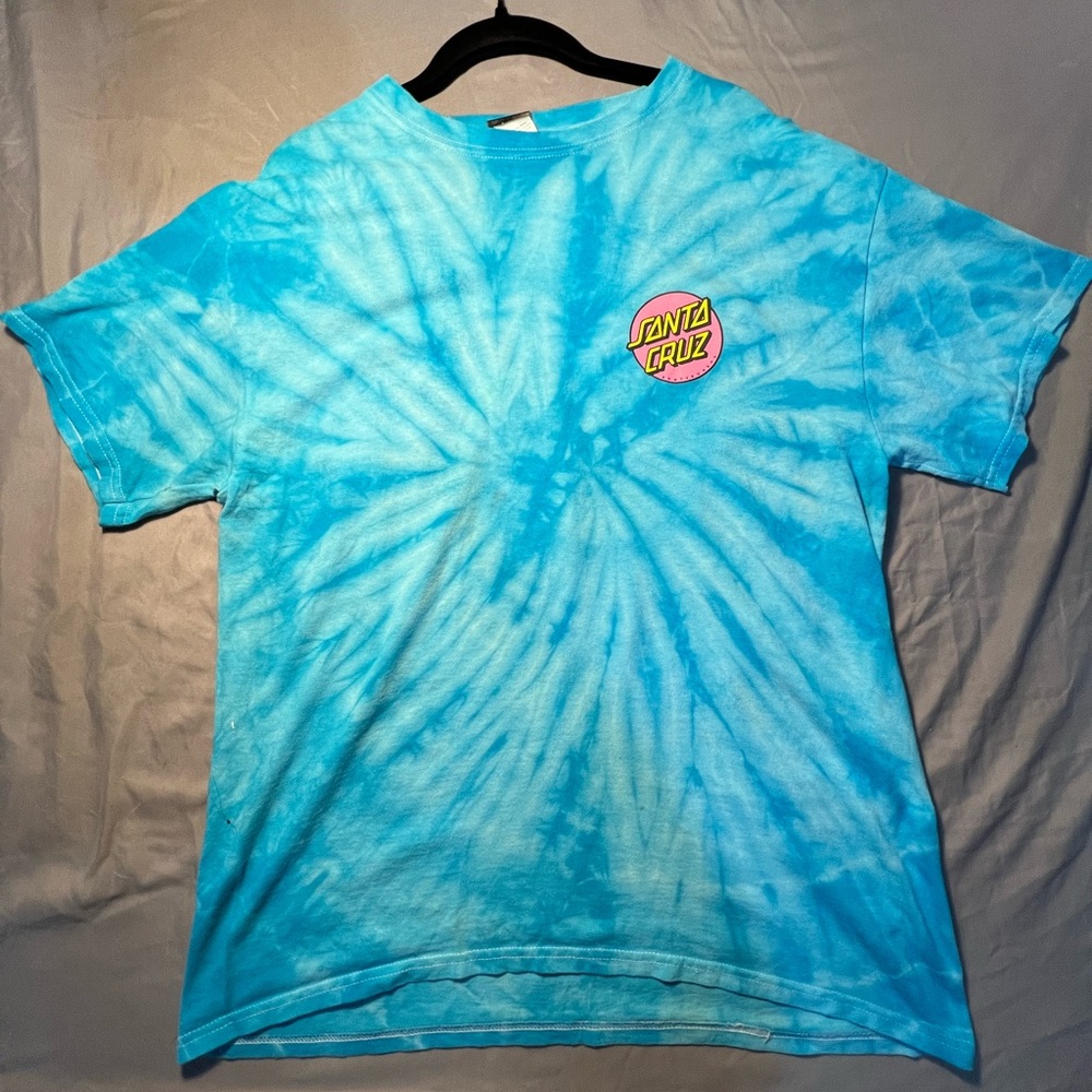 Blue tie dye Santa Cruz tee shirt.